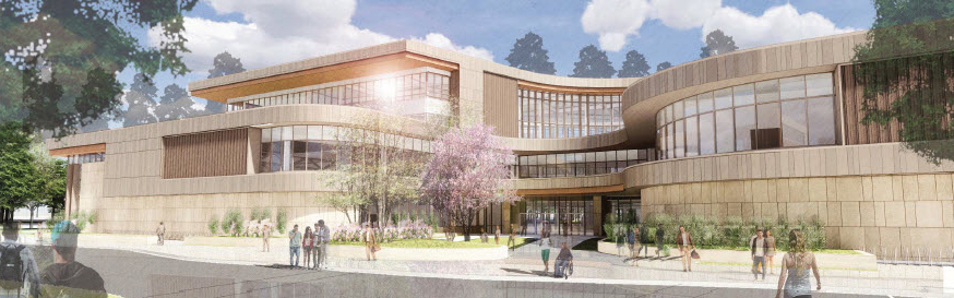 An artist's rendering of the front exterior of the new Natatorium