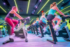 A photo of people in a cycling class at the Nick.
