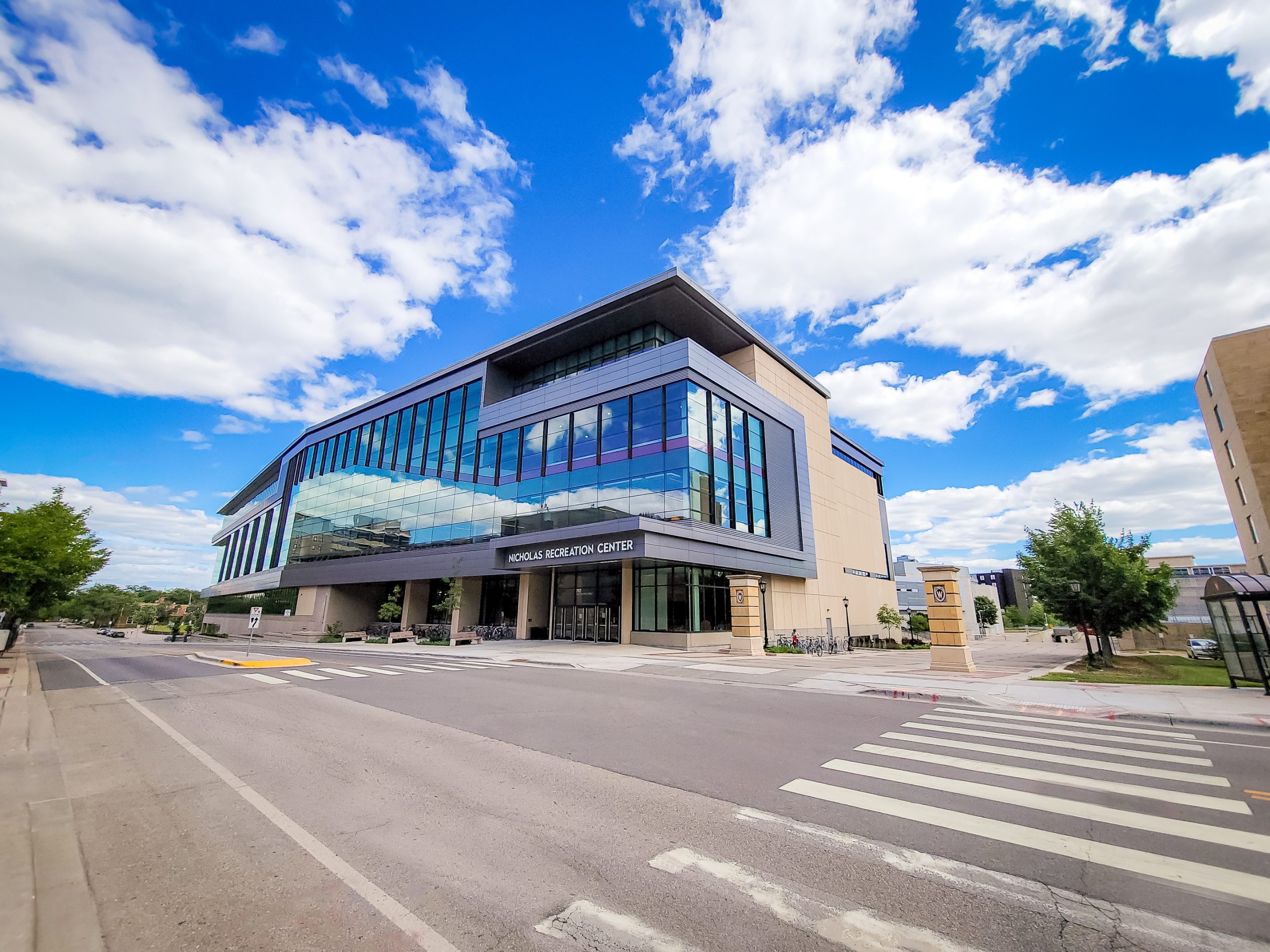 A photo of the Nicholas Recreation Center on a sunny day.