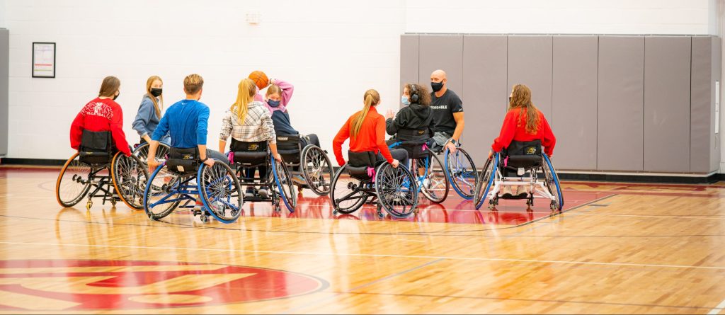 A photo of a wheelchair basketball game at the Nick.