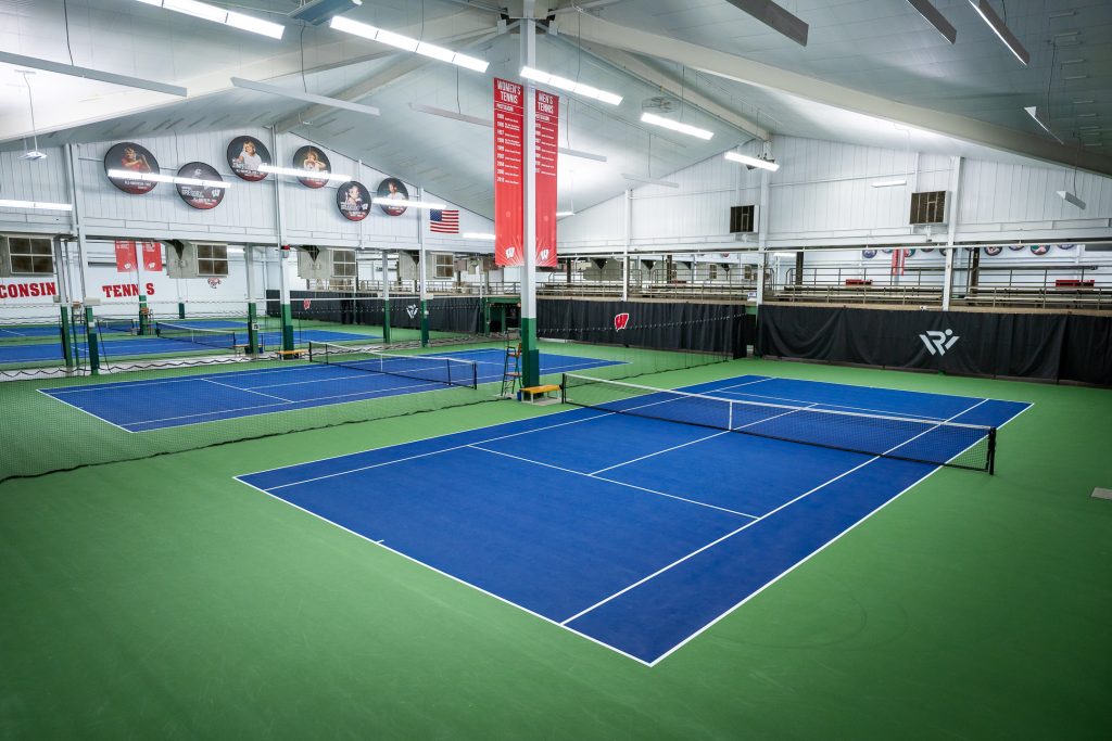 Photo of an indoor court at Nielsen Tennis Stadium.